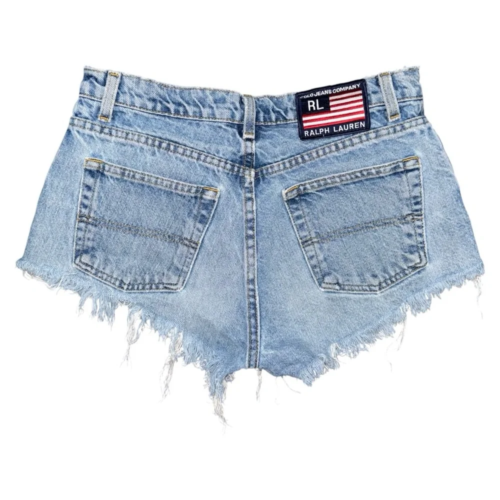 VTG Polo Ralph Lauren Distressed Denim Cutoff Shorts Sz 28 Frayed Boho Festival - Picture 1 of 7